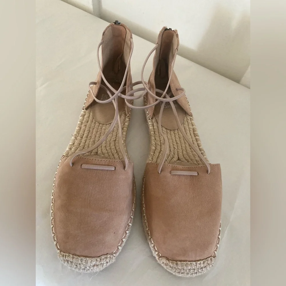 EILEEN Fisher lace up tan leather espadrille sandals 7 1/2